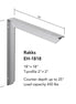 Rakks EH-1818 Countertop Bracket: silver metal, 18"x18" with 2"x2" T-profile. Heavy duty, supports counters up to 25" deep and loads up to 450 lbs. Simple line dimensions displayed.